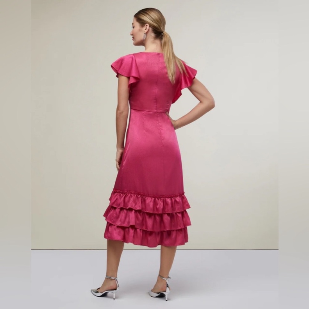 Rachel Parcell Flutter Sleeve Ruffle Pink Midi Dress NWT Sz 8 - Picture 3 of 12